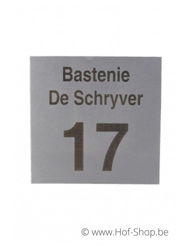 Naamplaat huisnummer + naam gebrand op inox - plaatje 18 x18 cm