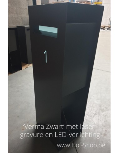 Verma met lasergravure en LED-verlichting  - brievenbus zwart