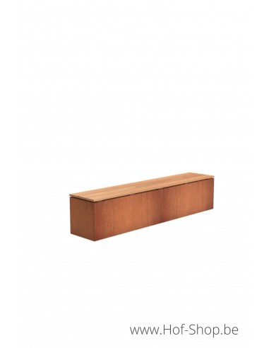 Sokkel met houten zitting 200 x 40 x 43 - bank in cortenstaal
