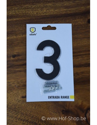 Nummer 3 zwart aluminium (10 cm hoog, 4 mm dik) - Entrada Range Huisnummer