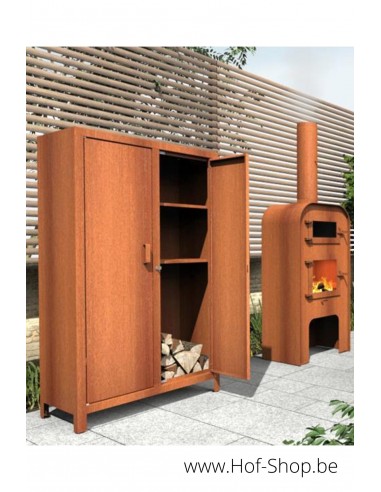 Houtopslag met deuren - wood storage in cortenstaal