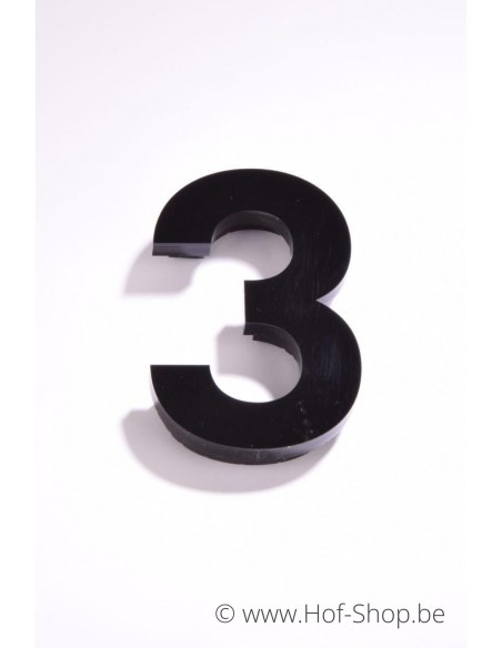 Nummer 3 Plexie - zwart glossy 12 cm hoog Huisnummer