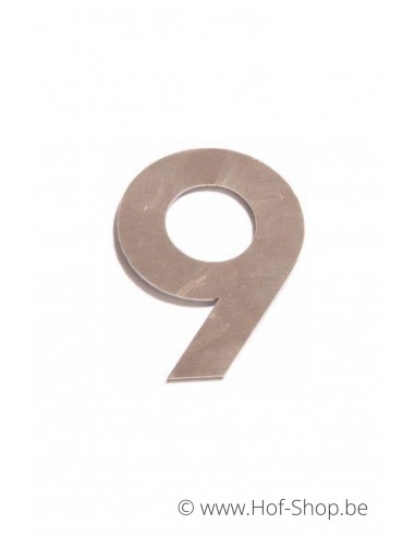 Nummer 9 - inox 8 cm hoog (huisnummer 'fuji' KatoDesign)