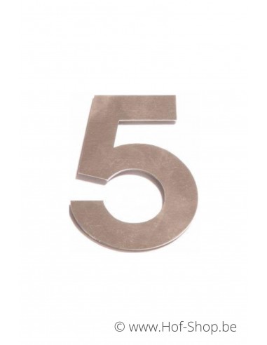 Nummer 5 - inox 8 cm hoog (huisnummer 'fuji' KatoDesign)