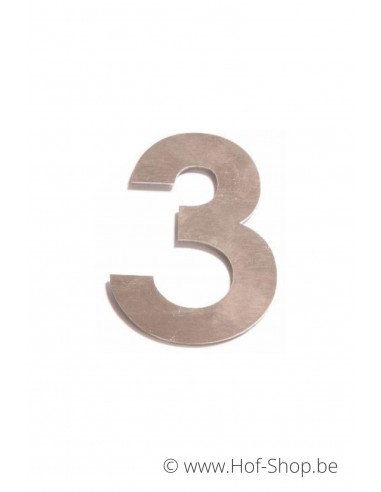 Nummer 3 - inox 8 cm hoog (huisnummer 'fuji' KatoDesign)