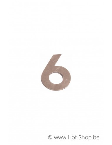 Nummer 6 - inox 5 cm hoog (huisnummer 'fuji' KatoDesign)
