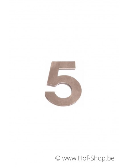 Nummer 5 - inox 5 cm hoog (huisnummer 'fuji' KatoDesign)
