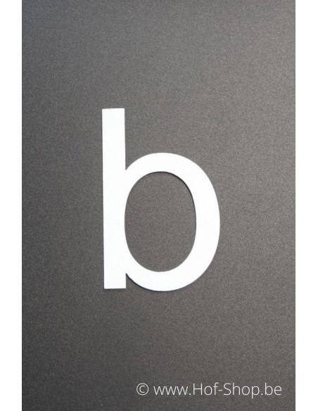 Letter b - wit aluminium 10 cm hoog (Huisnummer 'Ari') OP is OP