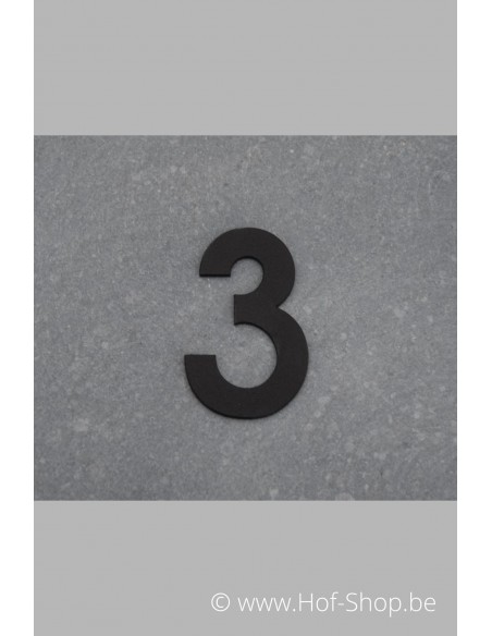 Numéro 3 - aluminium noir de 5 cm de haut (numéro de maison 'fuji' KatoDesign)
