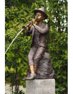 Garçon avec flûte - sculpture en bronze (BS0603B-F)