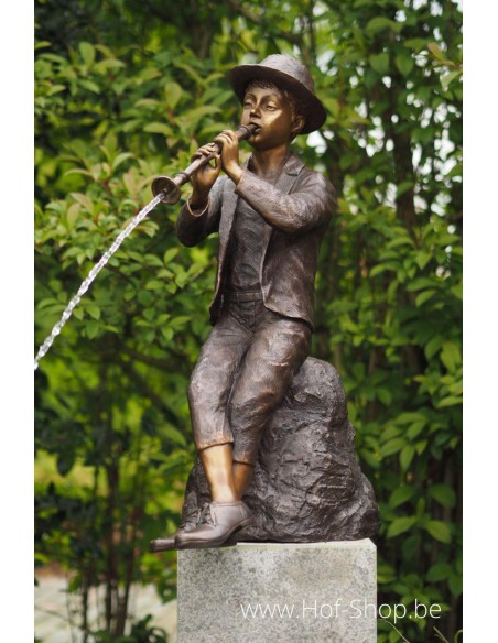 Garçon avec flûte - sculpture en bronze (BS0603B-F)