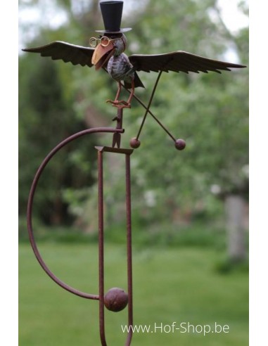 Corbeau avec chapeau en équilibre - figurine en métal (MD17931)