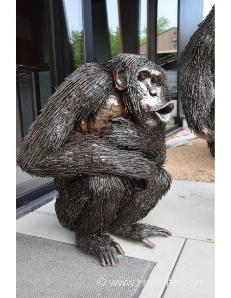 Chimpanzee Zittend - African Art Metalen Dier