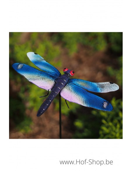 Blauwe libelle op stok - metalen tuinsteker (MD18793)