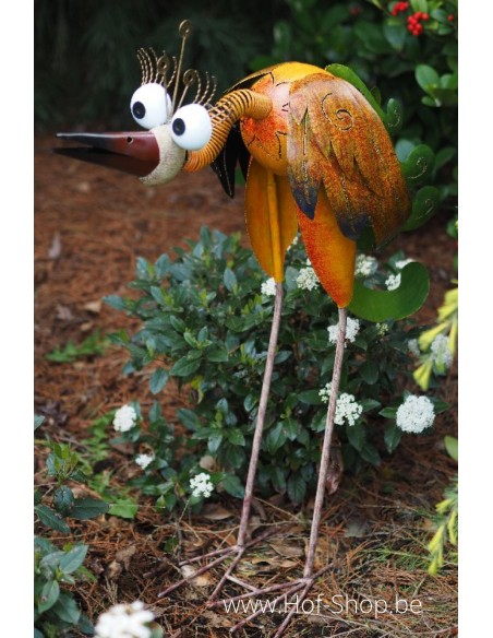 Grote kleurrijke vogel (geel) - metalen figuur (MD16026)