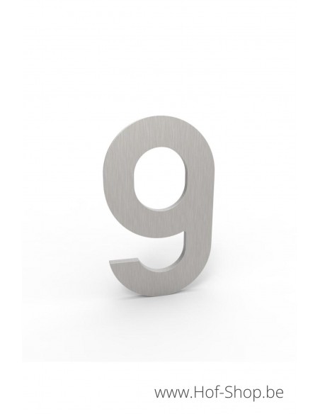 Nummer 9 inox look - aluminium 10 cm hoog (huisnummer Albo)