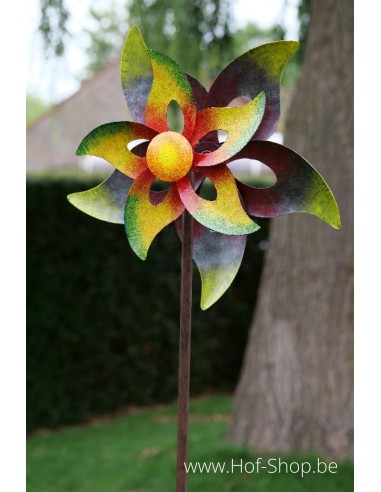 Gekleurde bloem Windmolen (Spinner) - metalen tuinsteker (MD16072)