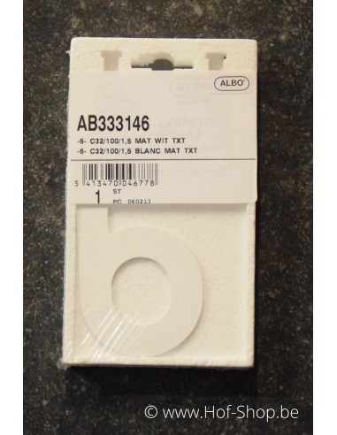 Nummer 6 - wit aluminium 10 cm hoog