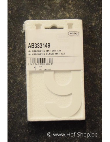 Nummer 9 - wit aluminium 10 cm hoog