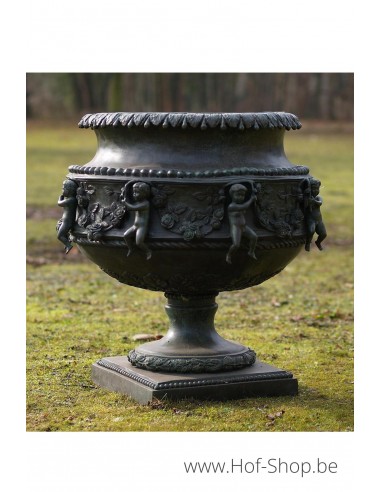 Grote vaas met engeltjes - bronzen beeld (B438)