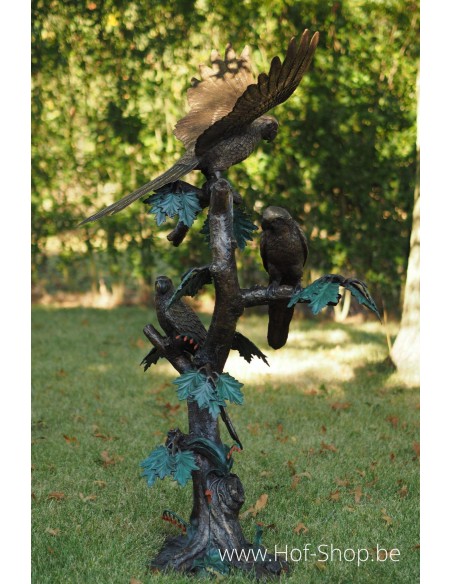 Papegaaien op boom - bronzen beeld (B777)