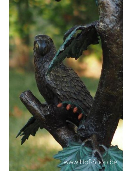 Papegaaien op boom - bronzen beeld (B777)
