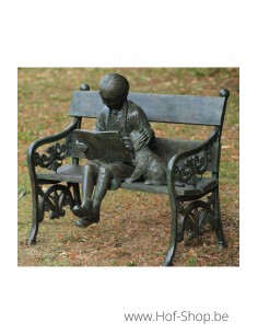 Meisje op bank (groen) - bronzen beeld (B810)