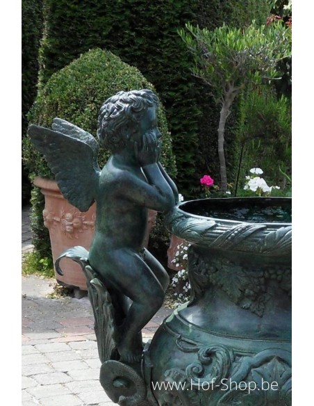 Vaas met 2 engeltjes - bronzen beeld (B343)