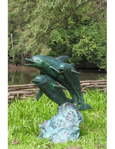 Drie dolfijnen fontein - bronzen beeld (B586)