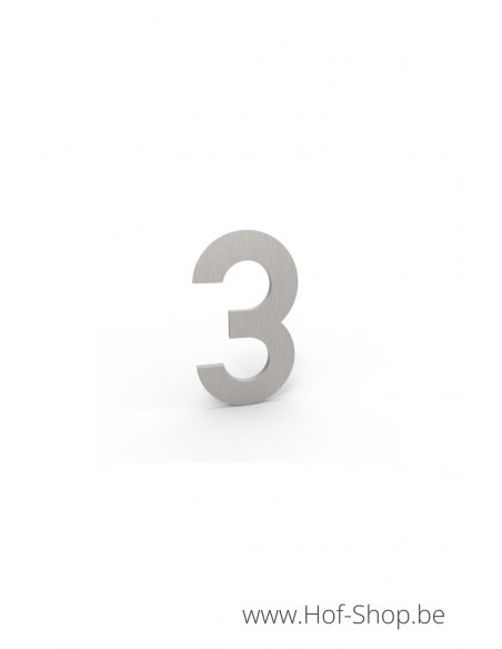 Nummer 3 inox look - aluminium 5 cm hoog (huisnummer Albo)