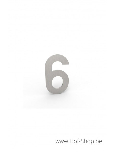 Nummer 6 inox look - aluminium 5 cm hoog (huisnummer Albo)