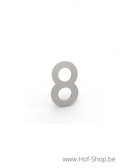 Nummer 8 inox look - aluminium 5 cm hoog (huisnummer Albo)