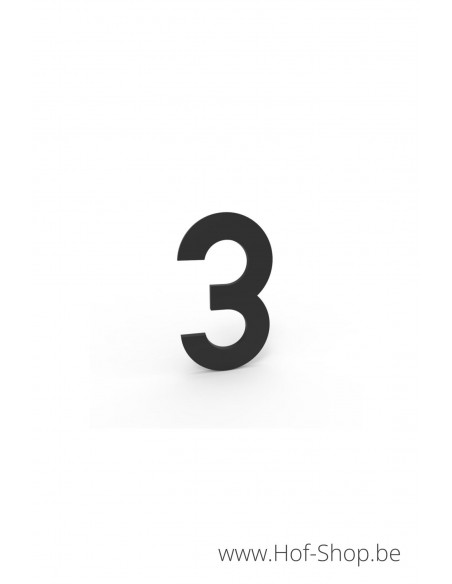 Nummer 3 - zwart aluminium 5 cm hoog (huisnummer Albo)