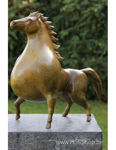 Paard groene hot patina - bronzen beeld (B91142)