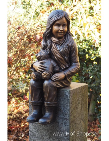 Meisje met teddy - bronzen beeld (B1134-1)