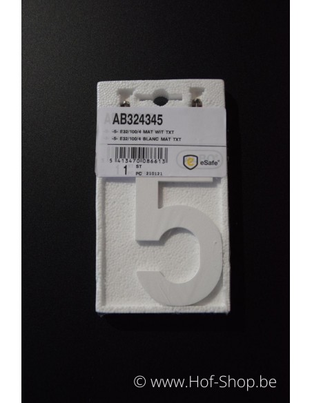 Nummer 5 wit aluminium (10 cm hoog, 4 mm dik) - huisnummer Albo