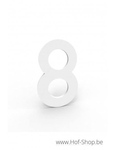 Nummer 8 - extra dik wit aluminium 10 cm hoog (huisnummer Albo)