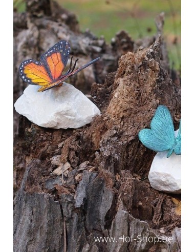 Gekleurde vlinder op steen - bronzen beeld (AN0748BR-P)