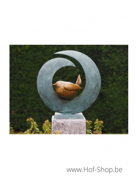 Moderne vogel in cirkel - bronzen beeld (AN2673BR-V)