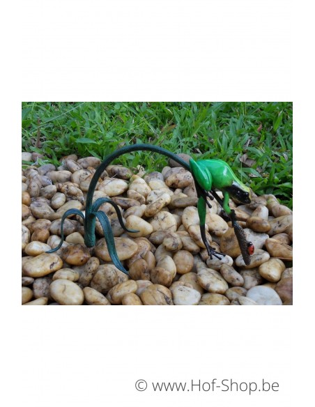 Gekleurde kikker aan twijg (groen) - bronzen beeld (AN0988BR-C)