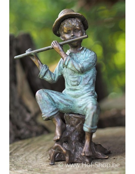 Garçon avec flûte - sculpture en bronze (AN1054BRW-V-S)