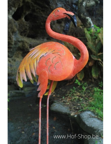 Grote kleurrijke flamingo - metalen figuur (MD16221)