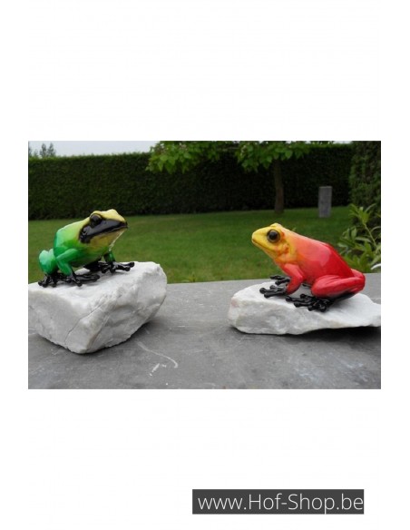 Grenouille sur rocher (vert) - statue en bronze (AN1071BR-C)