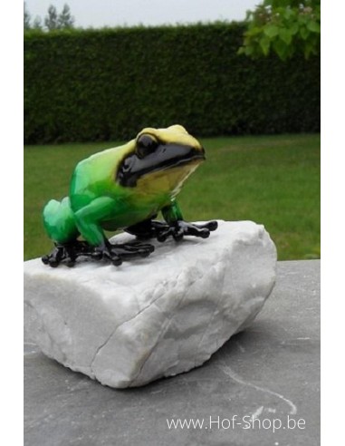 Grenouille sur rocher (vert) - statue en bronze (AN1071BR-C)