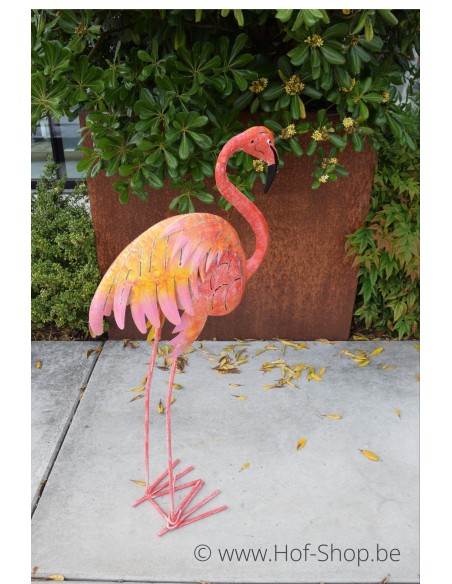 Grote kleurrijke flamingo - metalen figuur (MD16221)