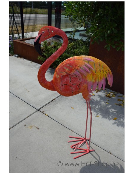 Grote kleurrijke flamingo - metalen figuur (MD16221)