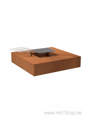 Fire Table avec grill 120 x 120 x 28 cm - acier corten