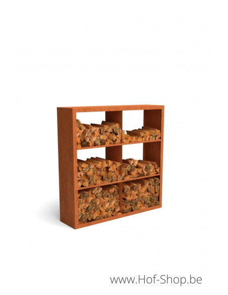 Egura Dividi 150 x 38,5 x 150 cm - Houtopslag Geroba in cortenstaal