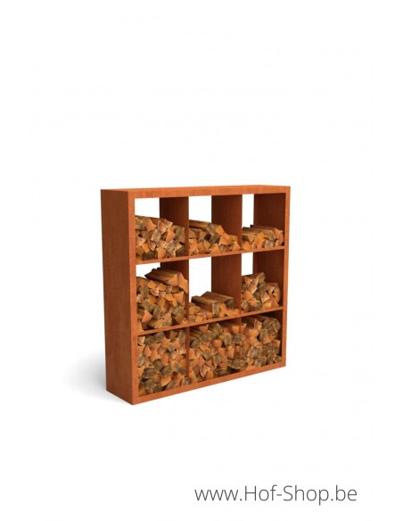 Egura Dividi 150 x 38,5 x 150 cm - Houtopslag Geroba in cortenstaal