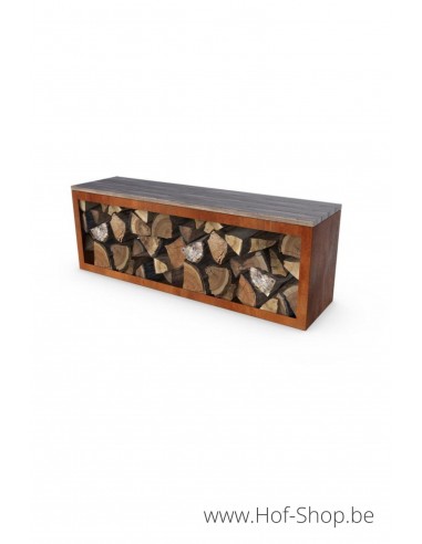 Egura 150 x 38,5 x 50 cm - Rack à Buches avec canapé en acier Corten Geroba